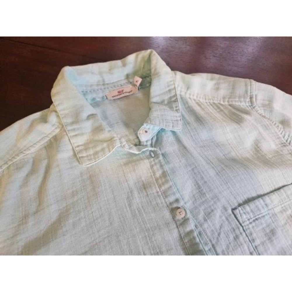 Vineyard Vines Button Down Women XL Mint Green Double Gauze Cotton Long Sleeve